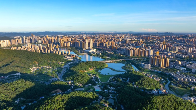 长沙梅溪湖鸟瞰全景航拍延时