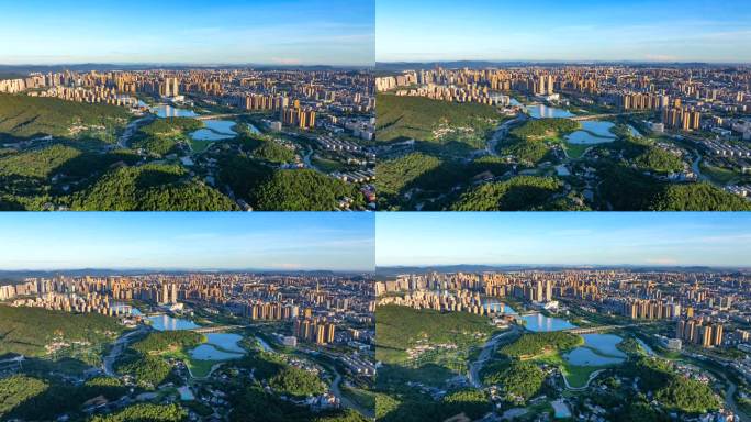 长沙梅溪湖鸟瞰全景航拍延时