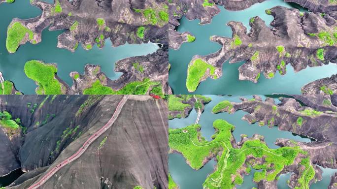 4K航拍郴州高椅岭景区丹霞地貌湖泊风光