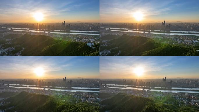 长沙岳麓山日出城市风光航拍延时