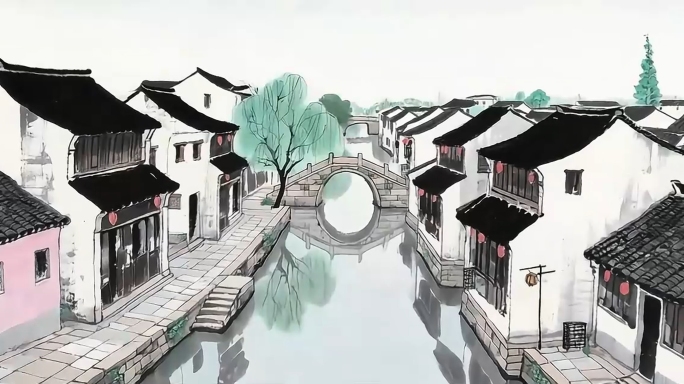 8K水墨江南水乡水墨古建乌镇中国风古镇