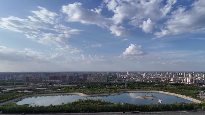 城市湿地公园景观航拍