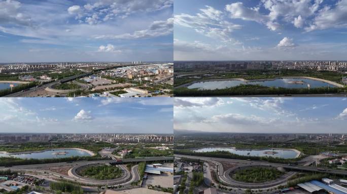 城市湿地公园景观航拍