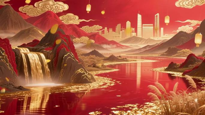 红色喜庆中国风kv舞台背景