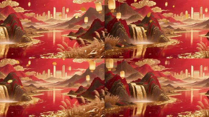 红色喜庆中国风kv舞台背景