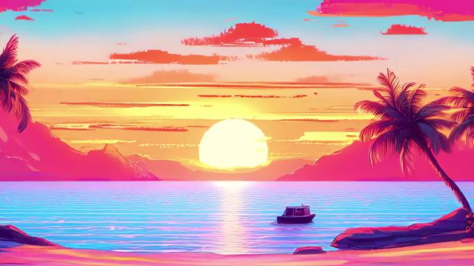 热带海岛度假胜地夕阳下的海边别墅