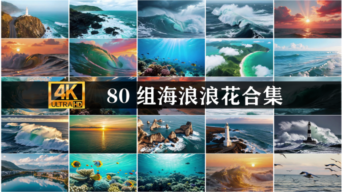 【4K】大海合集海浪航拍滔天巨浪海鸥浪花
