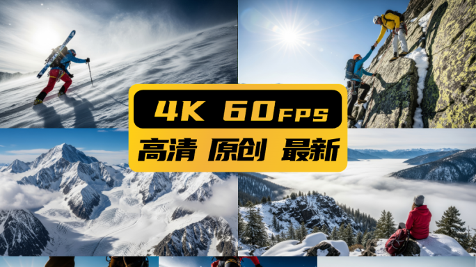 励志团队徒步奋斗攀登雪山奋斗登顶
