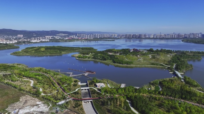 山西太原晋阳湖全景航拍