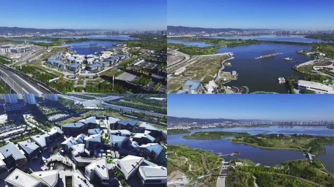 山西太原晋阳湖全景航拍