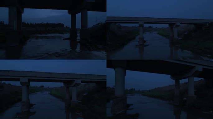 河流夜晚月光桥下水面倒影