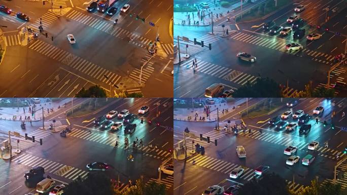 城市夜间繁忙十字路口