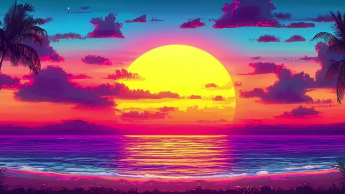 唯美海滩日落椰林梦幻海滨度假风光