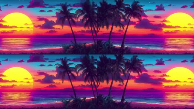 唯美海滩日落椰林梦幻海滨度假风光