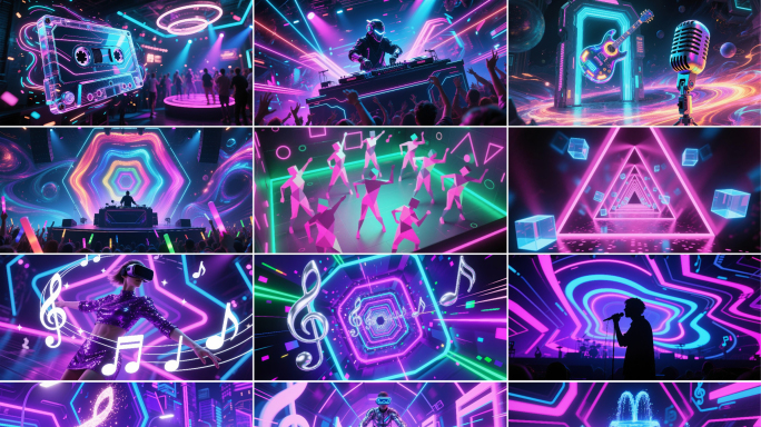 赛博音乐世界霓虹灯炫酷酒吧DJ舞蹈音乐会