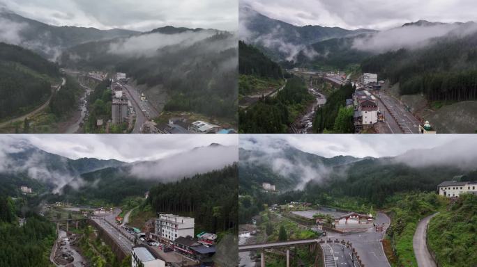 瓦屋山4A级景区大门航拍眉山洪雅晨雾云海
