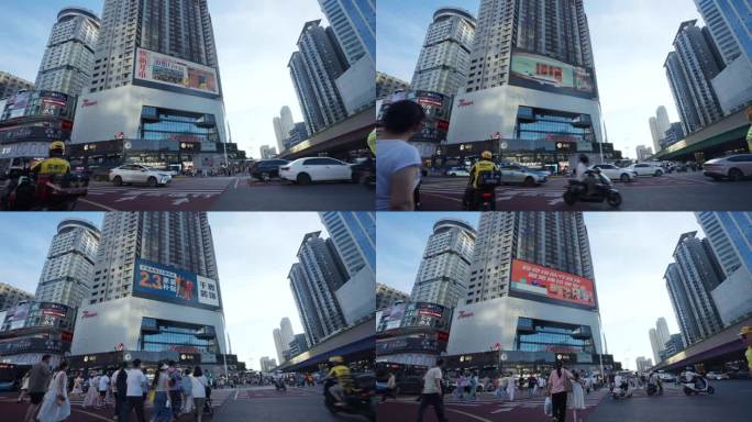 城市街景人潮涌动