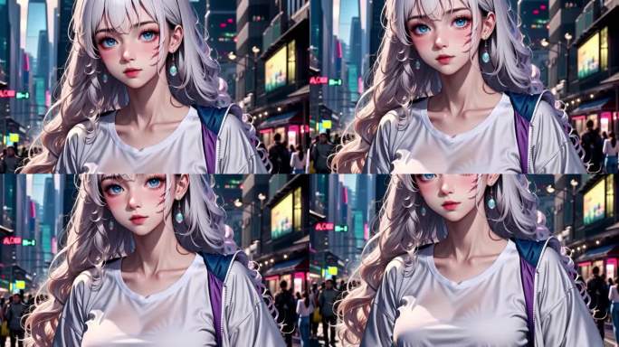 赛博都市中的动漫少女