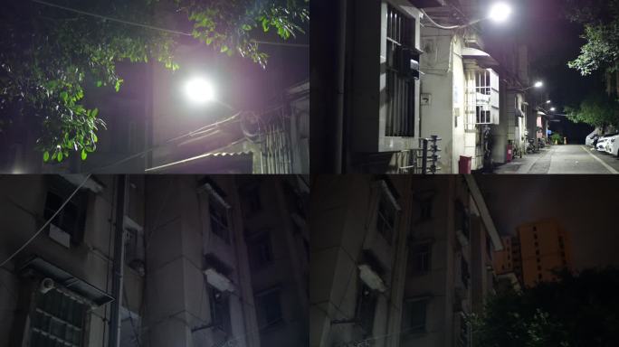 夜晚街巷居民楼灯光