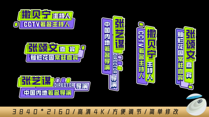 创意撞色综艺花字字幕人名条