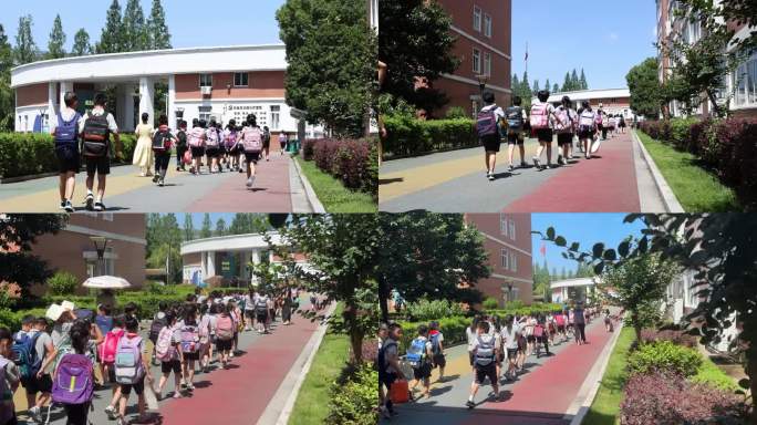 小学生放学排队回家