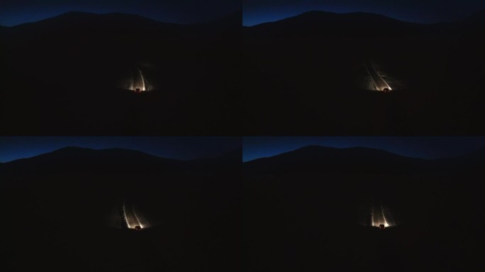 冬季乡村风景的夜间汽车旅程航拍视角