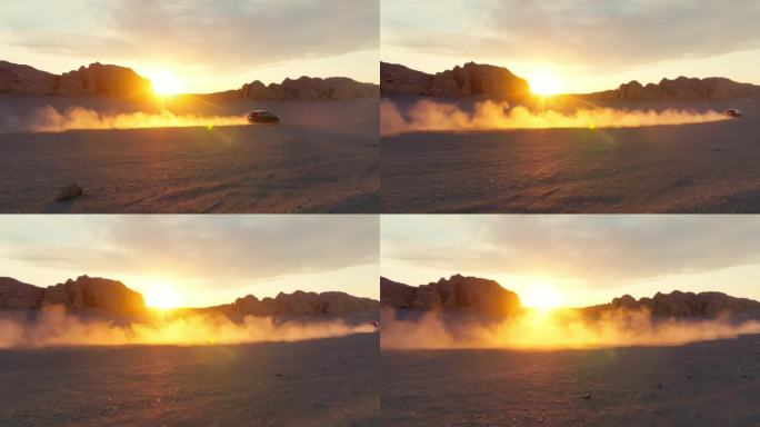 沙漠越野车追逐日落