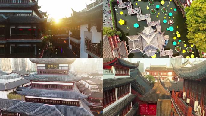 上海市黄浦区豫园城隍庙航拍旅游景区游玩游
