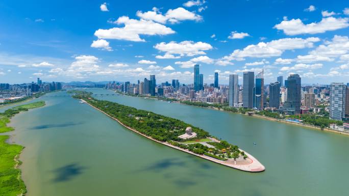 2025长沙橘子洲头城市蓝天白云延时