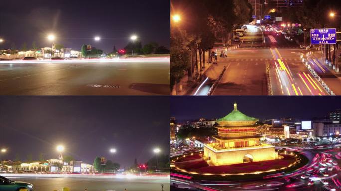 城市车流延时 西安夜景车水马龙