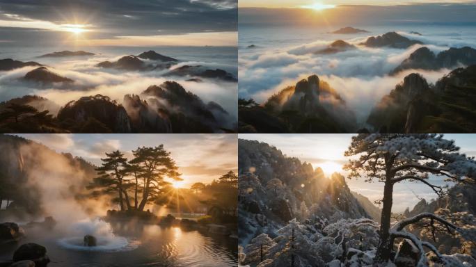 黄山 日出 云海 冬日 雪景