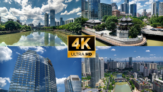 成都安顺廊桥九眼桥晴空万里风光延时