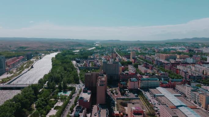 富蕴县城市景观航拍