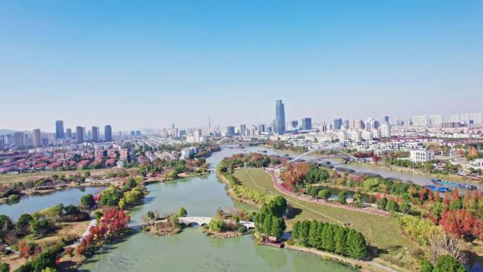 吴中区中心航拍现代化城市桥梁风光