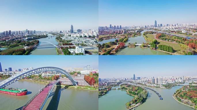吴中区中心航拍现代化城市桥梁风光
