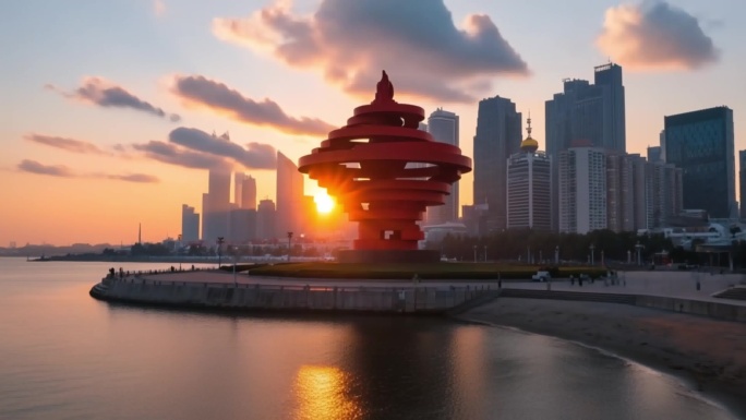 青岛市城市地标风景风光航拍ai素材原创
