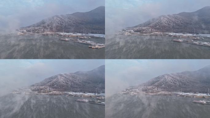 雾气缭绕的松花湖雾凇