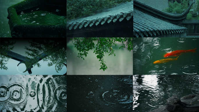 雨雨滴下雨水滴倒影屋檐意境唯美东方美学