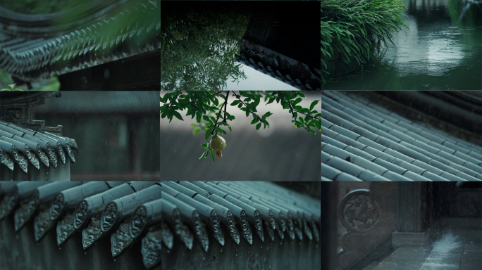 雨雨滴下雨水滴倒影屋檐意境唯美东方美学
