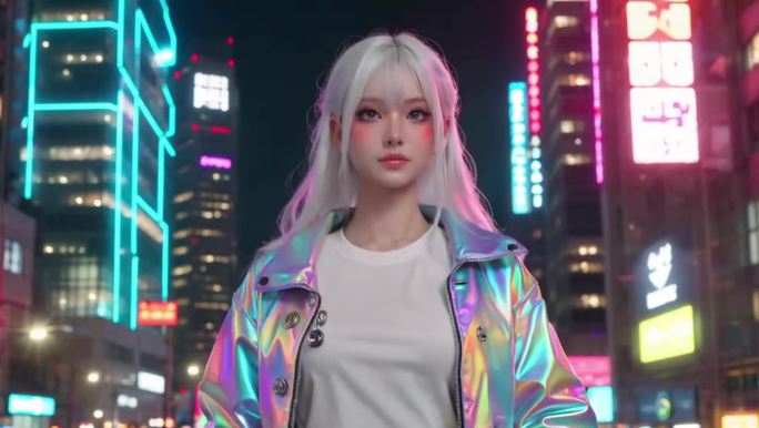 赛博朋克风少女漫步都市