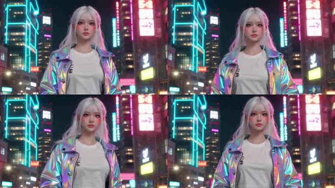 赛博朋克风少女漫步都市