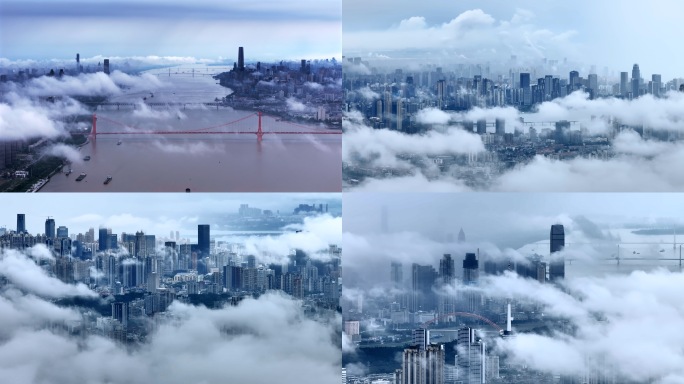 城市天际线云海景观 武汉云雾缭绕