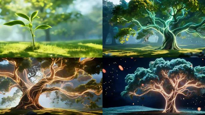 生命之树的奇幻生长 嫩芽生长成参天大树