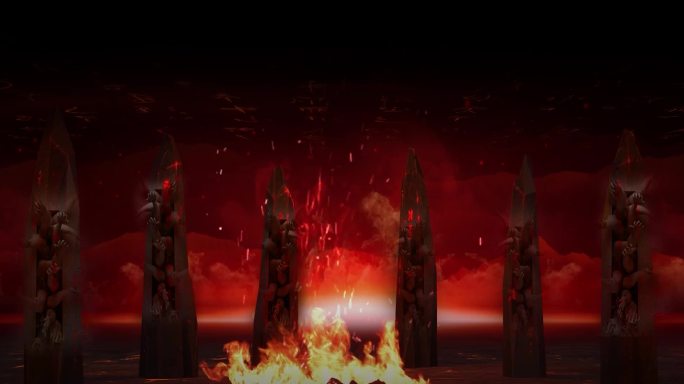 纱幕地狱火焰祭坛恐怖黑暗燃烧诡异