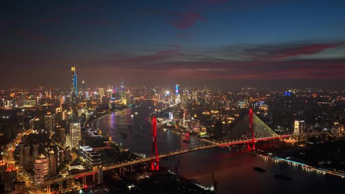 上海杨浦大桥陆家嘴夜景延时