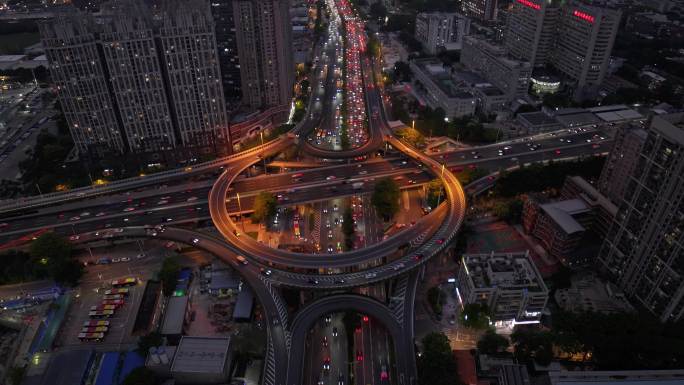 广州华南快速立交夜景航拍
