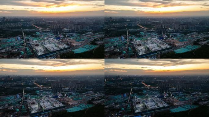 西安东站面向城市环绕火烧云延时