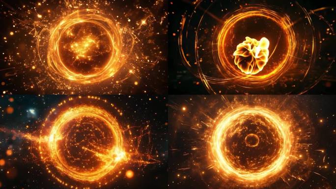 宇宙能量核心爆发金色能量环粒子特效