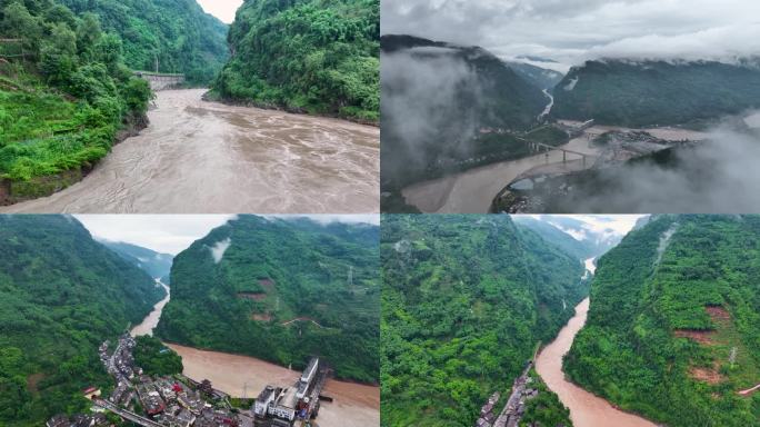 暴雨后的飞仙关山间河流航拍景观