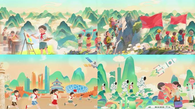 童心向党4K励志唯美希望未来卡通成长追梦